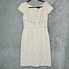 Tahari Women’s Size 8 Ivory Sheath Dress Cap Sleeve Textured Career Cocktail