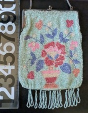 Beautiful Seafoam Green Antique Beaded Purse w Fringe, Frame  Chain Handle
