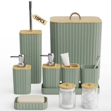 Bathroom Accessories Set - 10PC Bathroom Set, Sage Green Bathroom Set, Bathro...