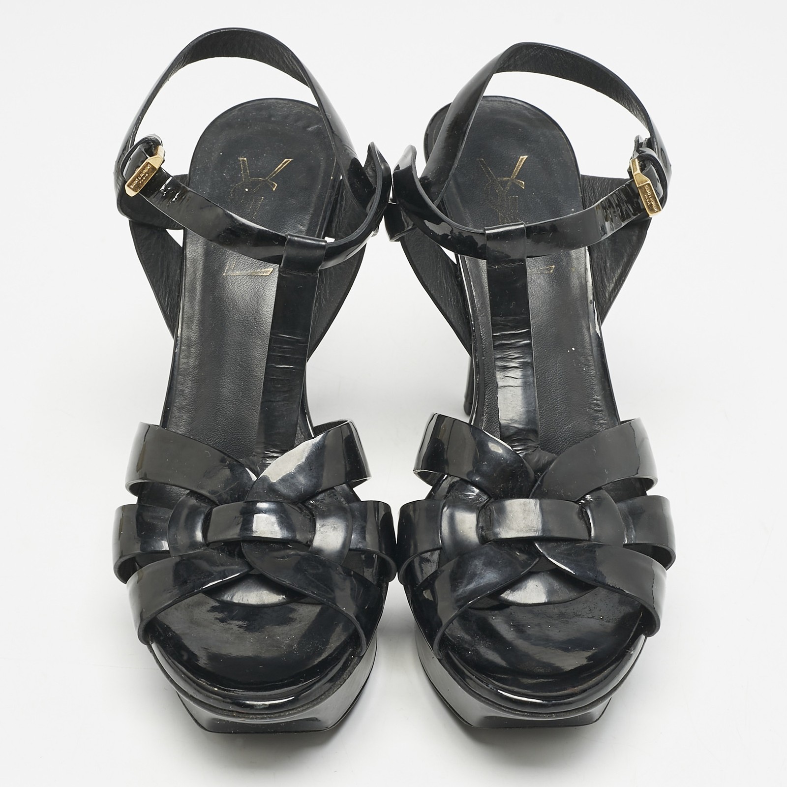 Sandali Saint Laurent neri in vernice con plateau omaggio taglia 36 5