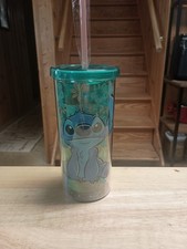Disney Parks Stitch Floral Acrylic Tumbler Cup with Lid and Straw Green 20 oz