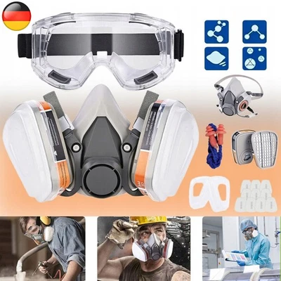 Atemschutz Halbmaske Gasmaske 6200 Staubmaske Lackiermaske + Filter,Schutzbrille - Bild 1 von 4