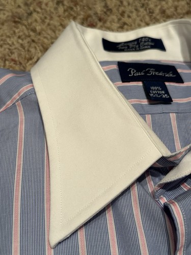Camisa Paul Fredrick 15.5-35 140s Dos Capas Algodón Puño Francés Azul Rosa Rayas - Imagen 15 de 17