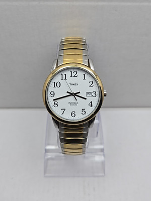 Mens Timex R6 Date Indiglo Two Tone Easy Reader Watch New Battery -       Read
