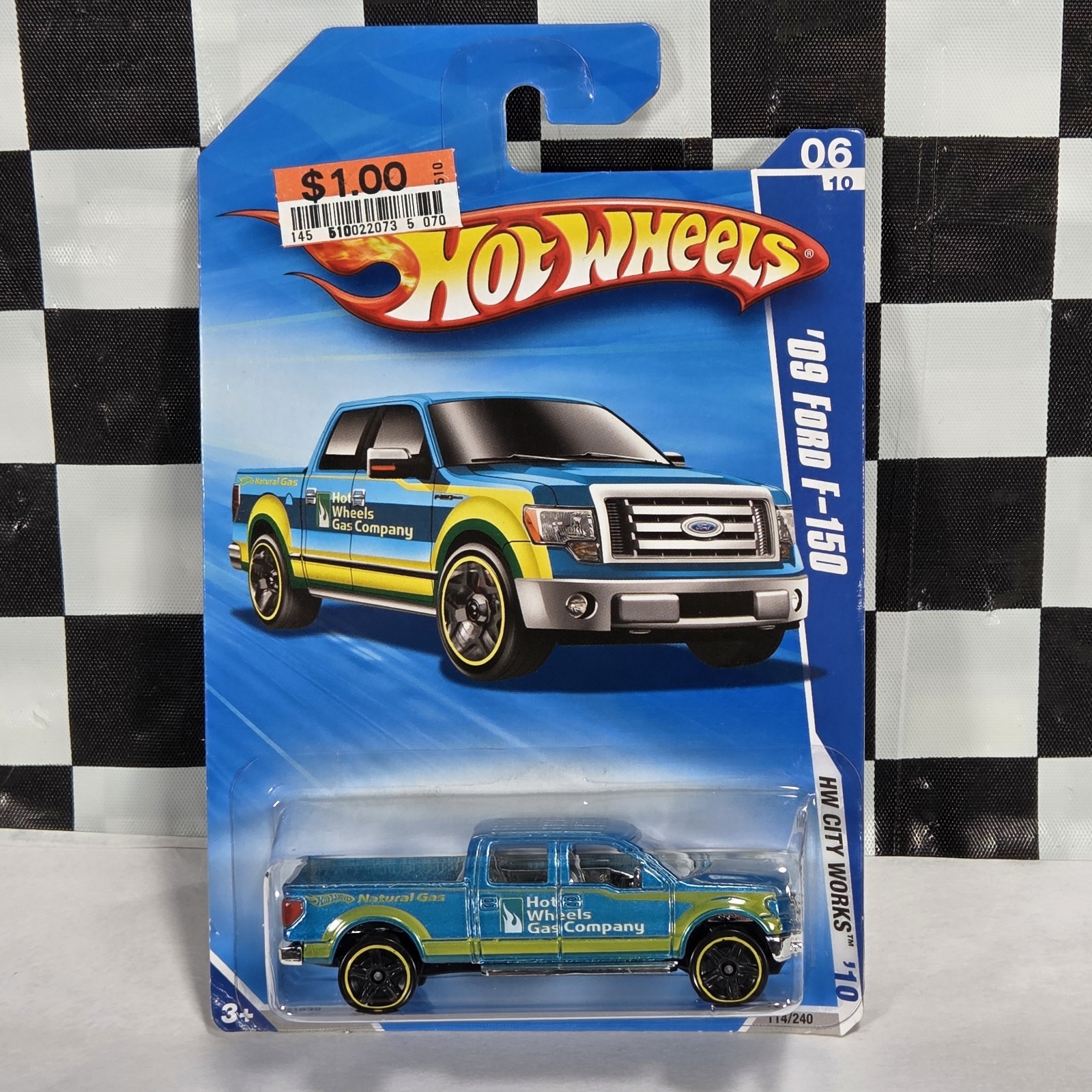 2010 Hot Wheels #114 '09 Ford F-150 Blue City Works 6/10 Yellow Rim Black PR5