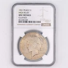 1921-P $1 PEACE DOLLAR UNITED STATES 90% SILVER COIN NGC CERTIFIED UNC DETAILS