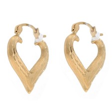 Yellow Gold Heart Hoop Earrings - 14k Love Etched Matte Pierced