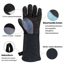 HITBOX 14Zoll-Schwei&szlig;handschuhe aus Rindleder, 932 &deg;F hitzebest&auml;ndig f&uuml;r MIG TIG