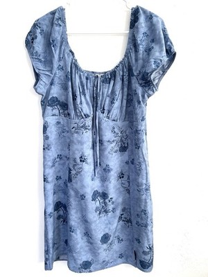 Pink Republic Junior Women's Lined Side Zipper Blue Floral Peasant Dress Size XL