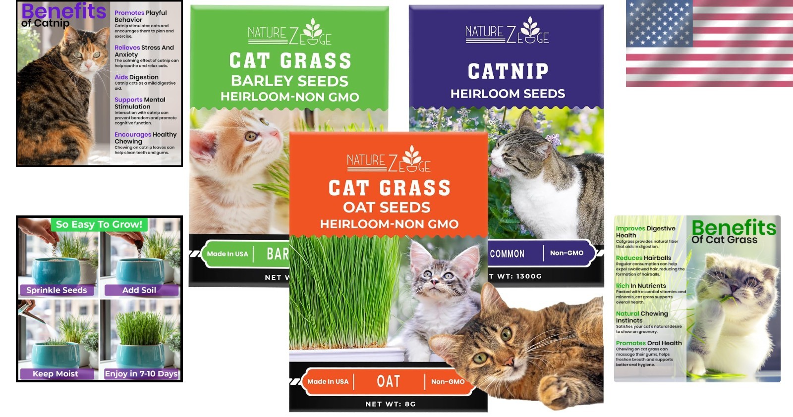 3-Pack Cat Grass Seed Variety Kit - Nourish Your Indoor Cats Naturally
