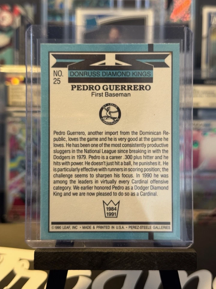 Donruss Diamond Kings 1991 Pedro Guerrero, tarjeta de error, puntos blancos en la frontera #25 Foto 2 de 2