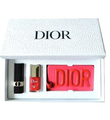 DIOR Luggage Tag Set: Lip Rouge 999 Satin Lipstick W/matching Nail Polish NIB