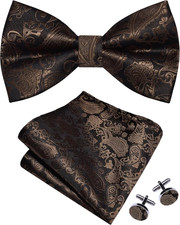 Mens Paisley Bow Tie Handkerchief Jacquard Woven Adjustable Pre-Tied Bowties Poc