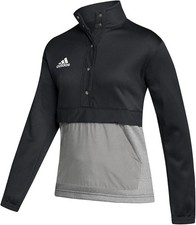 NWT Adidas Women's Quarter Snap Pullover with Pockets Black Grey Size Large