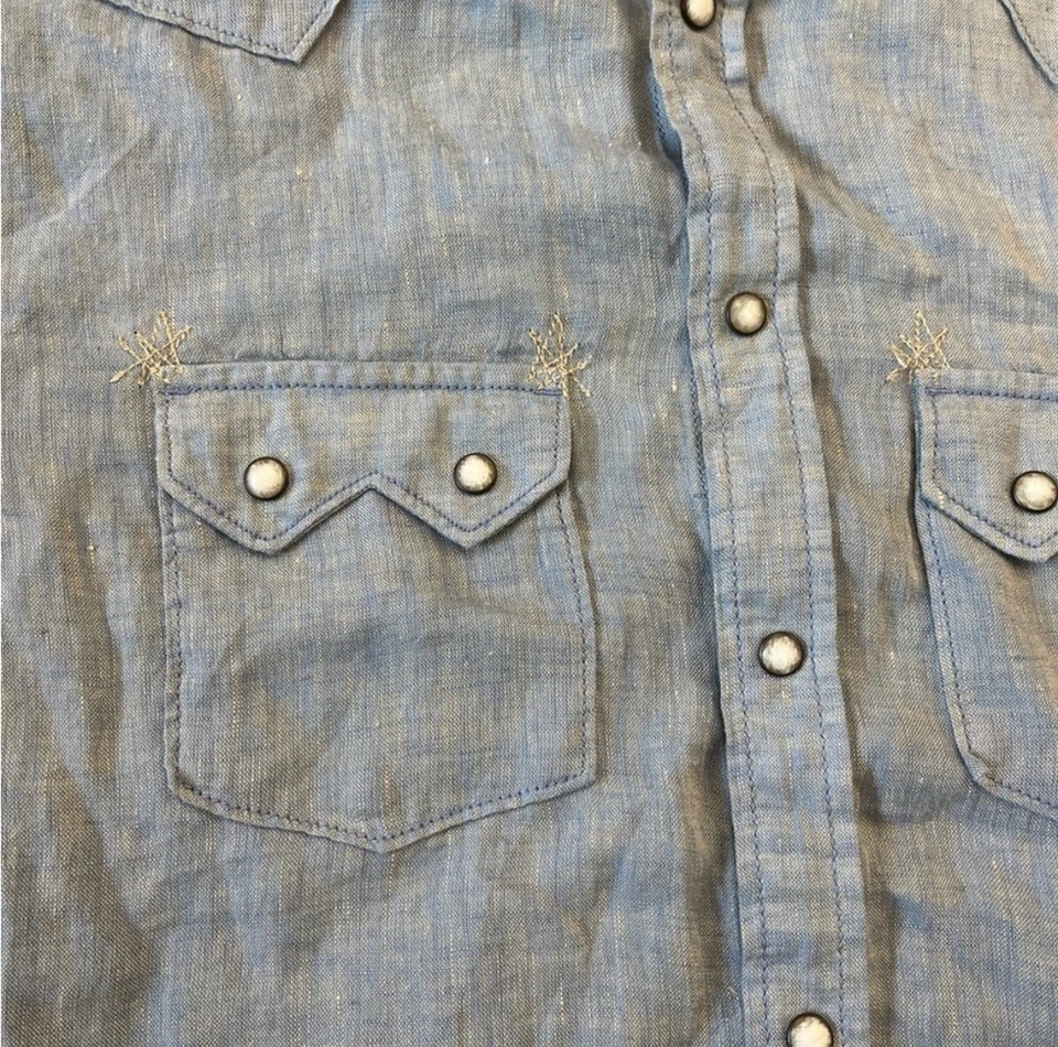 Tre Vero Linen Lightweight Blue Button Down Mens Medium - Image 3 of 4