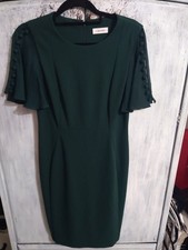 Calvin Klein Flared Sleeve Dress Sz P Green Classic Officey