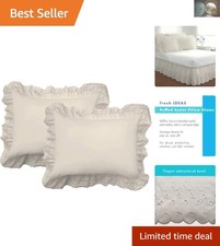 Luxurious Ruffled Pillow Shams Set with Detailed Eyelet - Standard Ivory, 2-Pack