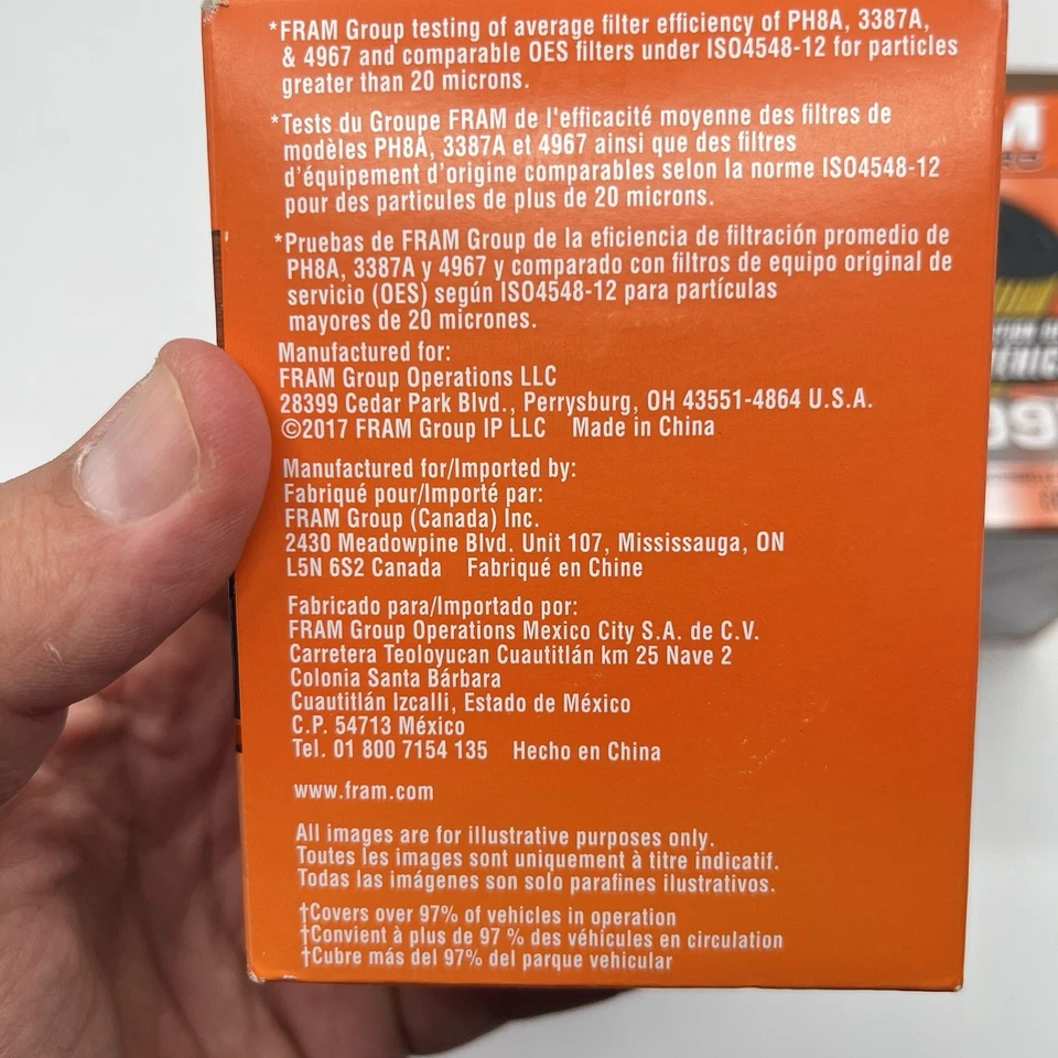 Paquete de 3 filtros de aceite Fram CH9972 para Lexus Toyota Avalon Camry Rav4 Tacoma Sienna Foto 3 de 4