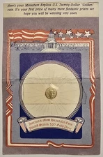 Miniature Replica U.S. Twenty Dollar Golden Gold Coin Electroplated 24-Karat $20