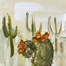 Abstract Blooming Cactus Painting – Modern Western Art for Apartment Wall Decor