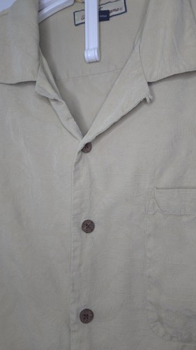 Vintage Tommy Bahama Mens Large Floral Beige Short Sleeve Button Up Silk Shirt - Picture 3 of 10