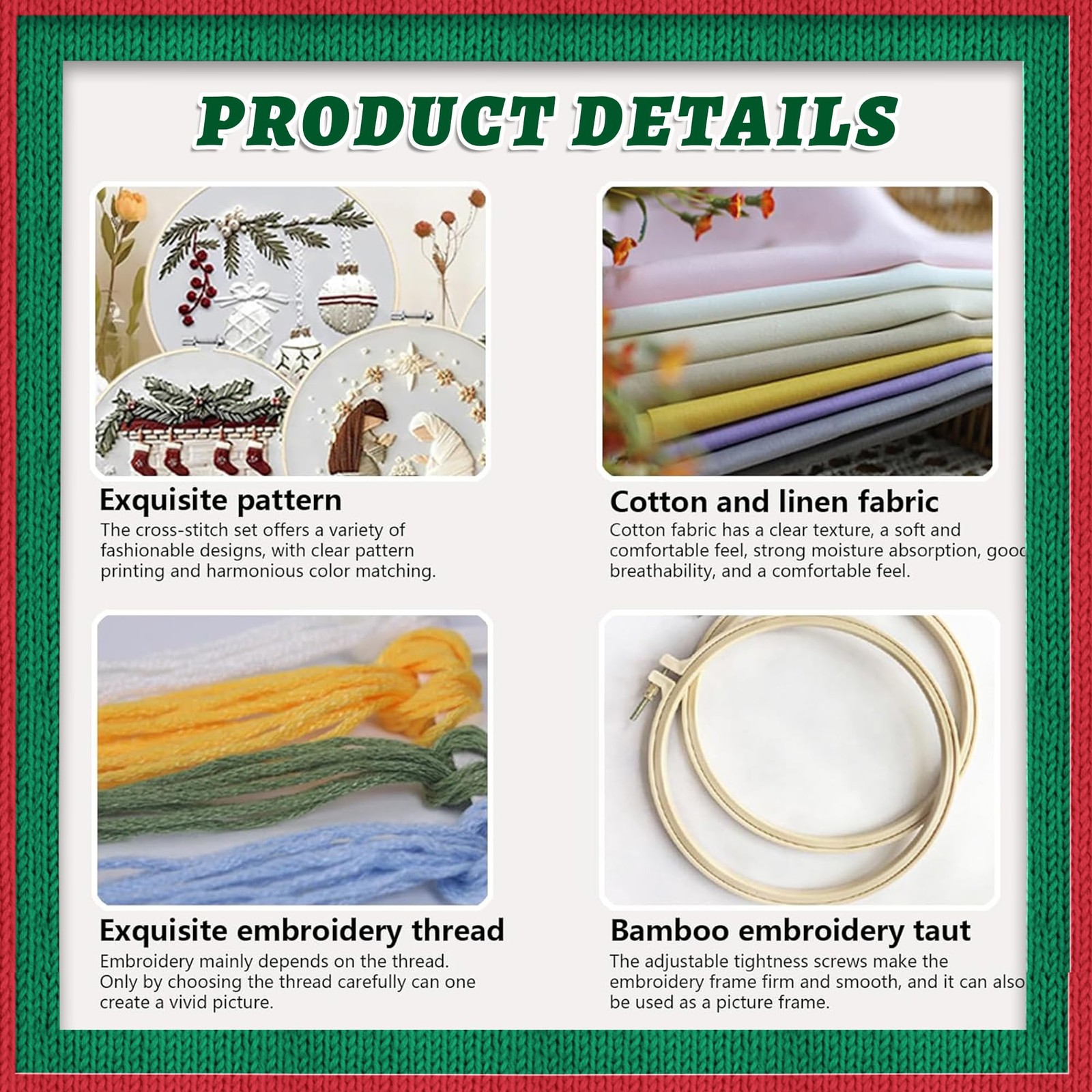 4 Sets Christmas Embroidery Kits for Adults Embroidery Kit for Beginners Cr