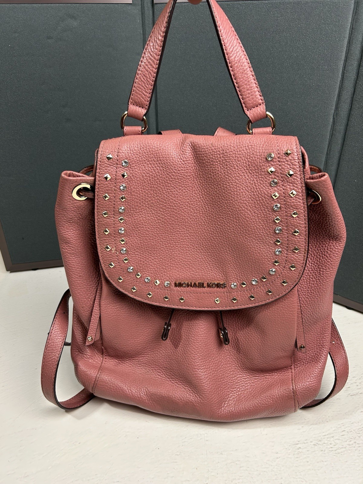 MICHAEL KORS BACKPACK DAYPACK RILEY PEBBLED LEATHER PINK 