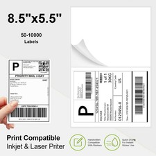 Premium Shipping Labels 8.5"X5.5" Half Sheet Self Adhesive Rounded Laser inkjet