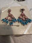 VTG 2” JOAN RIVERS PINK & BLUE RHINESTONE PIERCED EARRINGS-COSTUME JEWELRY
