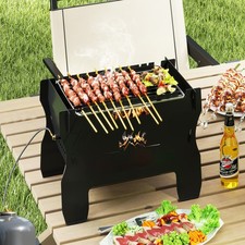 2 in 1 Portable BBQ Grill with Butane Gas Fire Pit and Grate Black