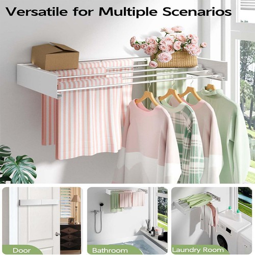 Laundry Drying Rack Collapsible, Wall Mounted, Clothes Drying Rack Retractable - Picture 7 of 20