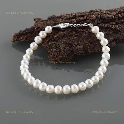 Pearl Stone Handmade Beaded June Birth Friend Gift Bracelet 925 Sterling Silver - Picture 4 of 8