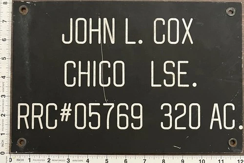 Vintage Painted Metal Oil Industry Sign - John L. Cox Chico Lease