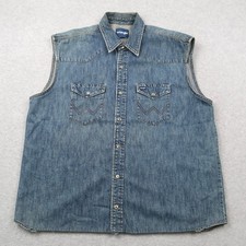 Wrangler Mens Blue Denim Western Vest Pearl Snap Button Front Sleeveless XL