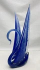 Murano Hand Blown Blue Stretched Art Glass Swan 10.5” Wings Up Vintage