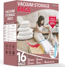 16 Pack Vacuum Storage Bags, Vacuum Seal Bags for Clothing, Comforters, Blankets