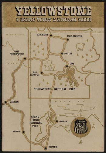 Ancien livret UNION PACIFIC chemin de fer terrestre daté 1940 carte routière de Yellowstone