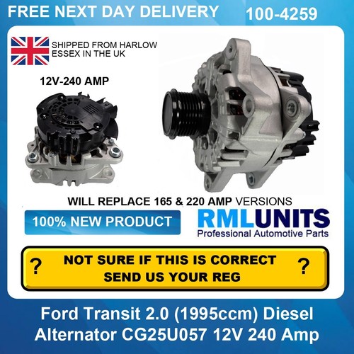 Fits Ford Transit Custom 250 2.0 (1995ccm) 2016- FGN20S029 FGN20S052 Alternator - Picture 1 of 5