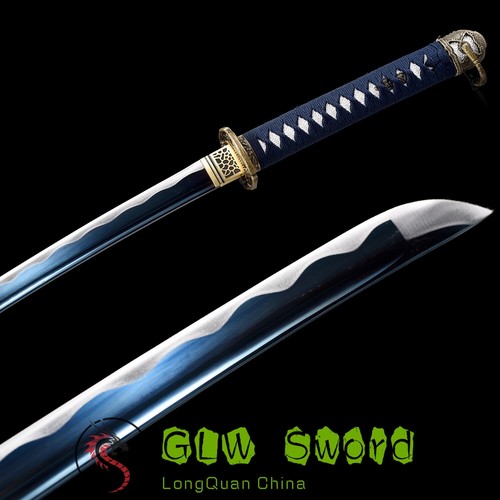 Blau High Carbon Stahl Full Tang Handarbeit Japan Samurai Schwert Catana Säbel scharf - Bild 7 von 24