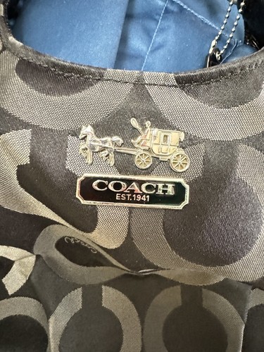 Coach Madison Signature Shoulder Bag Black Gray - Picture 12 of 14