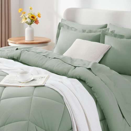 Full Size Comforter Sets Sage Green - 7 Pieces Bed in a Bag Full, Luxury Soft Be - Picture 3 of 8