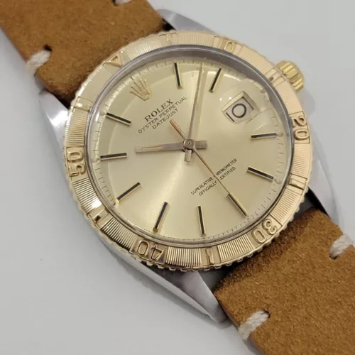 Mens Rolex Oyster Datejust 1625 Thunderbird 18k SS 36mm 1960s Automatic RA458
