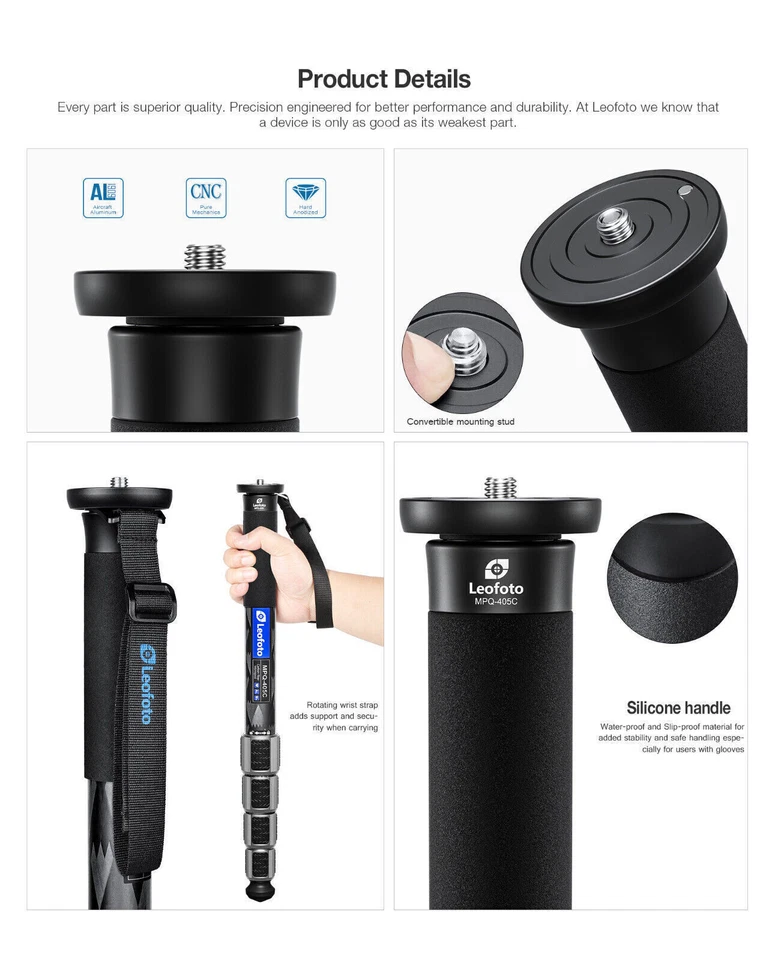 Leofoto Monopod MPQ-405C 5-Section CF Waterproof Leg Locks with Case - Image 3 of 4
