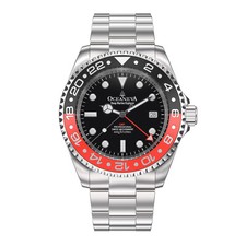 Oceaneva Men's Deep Marine Explorer GMT Watch 1250M Pro Diver  Red and Black