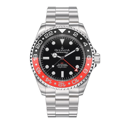 Oceaneva Men's Deep Marine Explorer GMT Watch 1250M Pro Diver  Red and Black - Picture 1 of 13
