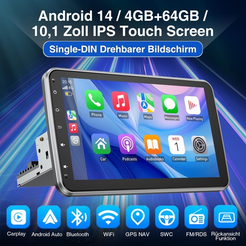 DAB+ 4+64GB Android 14 Carplay Autoradio GPS Navi 1 DIN 360° Drehbar Bildschirm - Bild 2 von 16