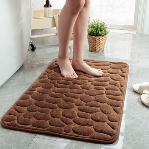 Bath Mat Coral Fleece Non-slip Carpet In Shower Room Doormat Memory Foam Pad - Afbeelding 1 van 43