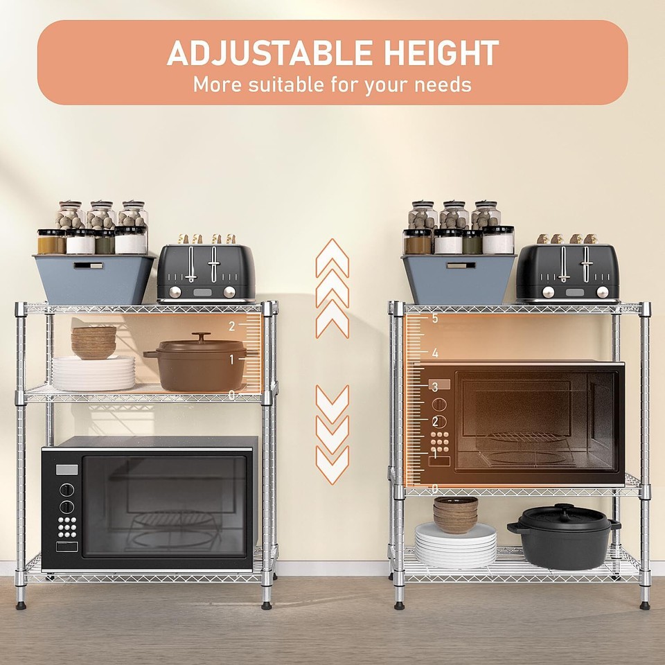 Metal Racking Pantry 3 Tier Pantry Rack Metal Steel Stackable Wire Shelves Kitchen Shelving ...
