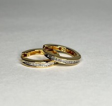 1/4Ct Baguette Natural Diamond Hoop Earrings 925 Sterling Silver 14K Gold Plated