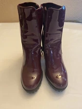 Top Moda Women 4 inch Heels Shiny Zip Up Booties Burgundy Red Sz 7.5 Leslie-50
